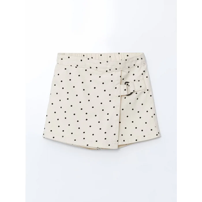 LCW Kids Ekru Beli Lastikli Puantiyeli Kız Çocuk Şort Etek