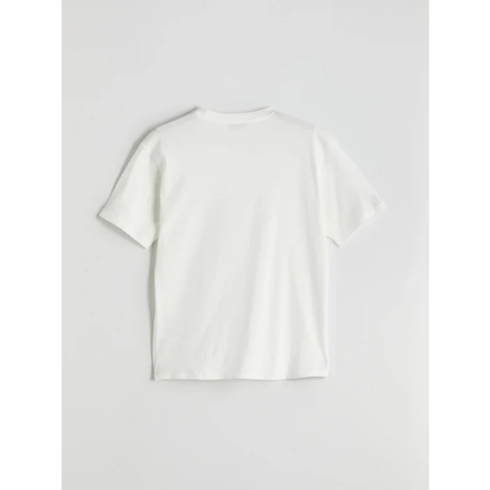 LCW Vision Ekru Bisiklet Yaka Baskılı Oversize Kadın Tişört