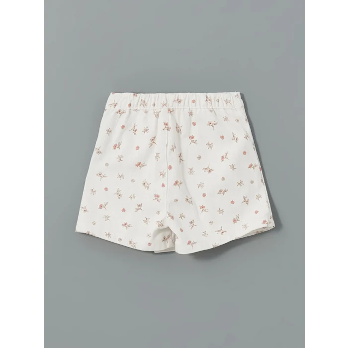 LCW Kids Ekru Beli Lastikli Çiçekli Kız Çocuk Şort Etek