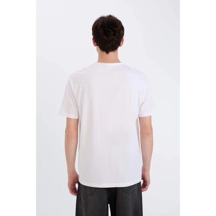 Defacto D5481 Beyaz %100 Pamuk Regular Fit Bisiklet Yaka Kısa Kollu Ağır Kumaş Tişört