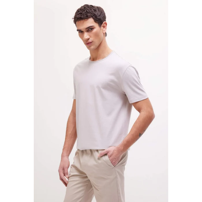 Defacto D5481 Bej %100 Pamuk Regular Fit Bisiklet Yaka Kısa Kollu Ağır Kumaş Tişört