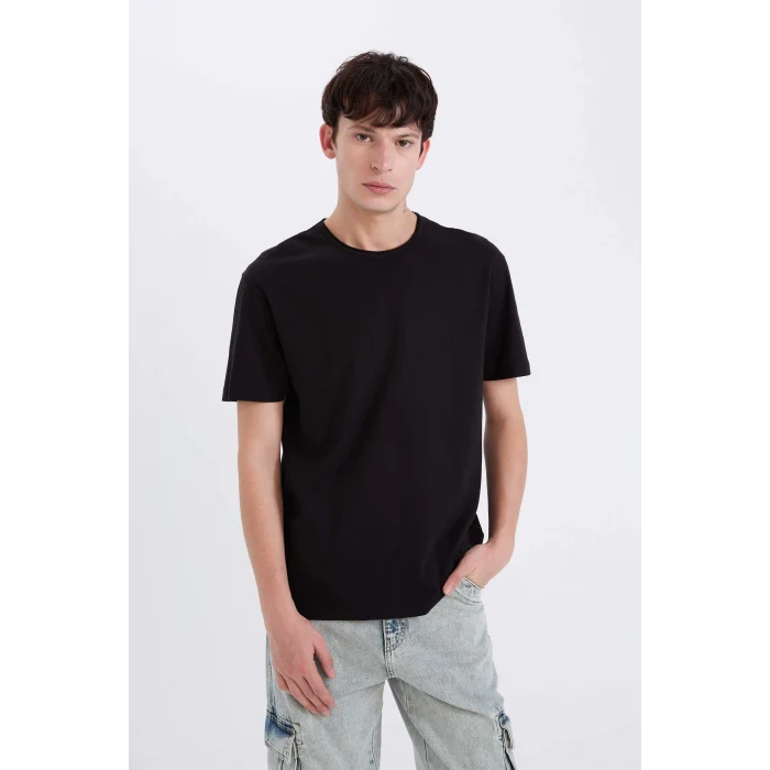 Defacto D5481 Siyah %100 Pamuk Regular Fit Bisiklet Yaka Kısa Kollu Ağır Kumaş Siyah Tişört