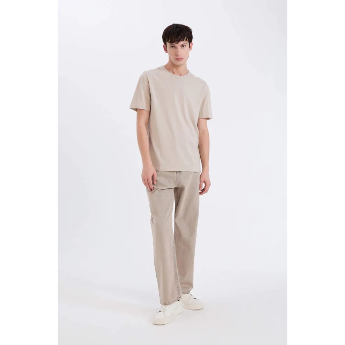 Defacto D5481 Bej %100 Pamuk Regular Fit Bisiklet Yaka Kısa Kollu Ağır Kumaş Tişört