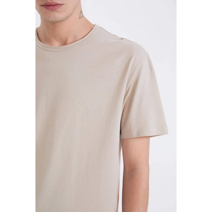 Defacto D5481 Bej %100 Pamuk Regular Fit Bisiklet Yaka Kısa Kollu Ağır Kumaş Tişört