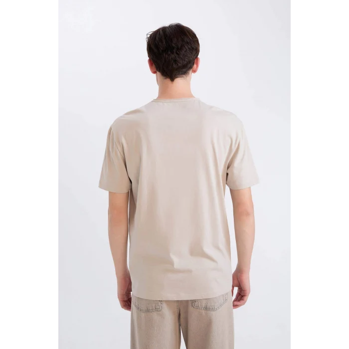 Defacto D5481 Bej %100 Pamuk Regular Fit Bisiklet Yaka Kısa Kollu Ağır Kumaş Tişört