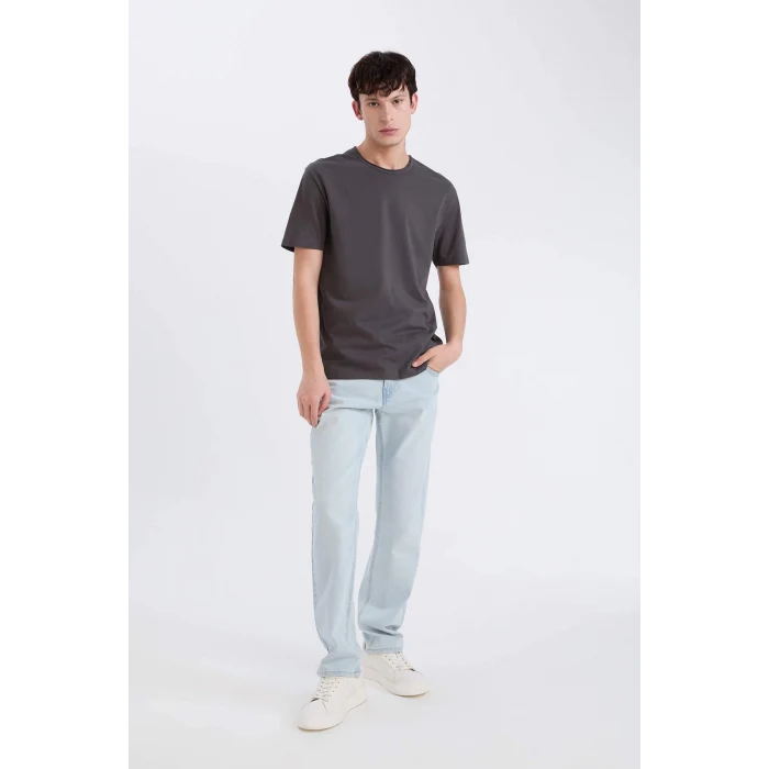 Defacto D5481 Antrasit %100 Pamuk Regular Fit Bisiklet Yaka Kısa Kollu Ağır Kumaş Tişört