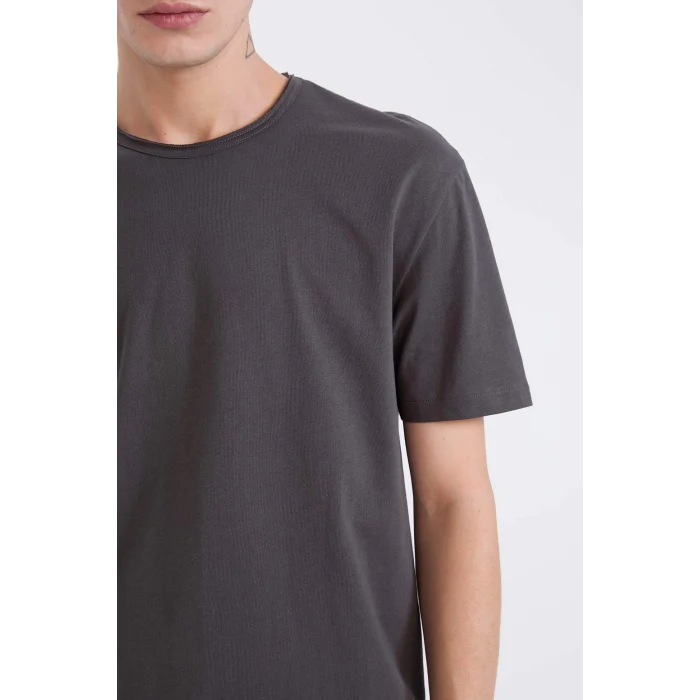 Defacto D5481 Antrasit %100 Pamuk Regular Fit Bisiklet Yaka Kısa Kollu Ağır Kumaş Tişört