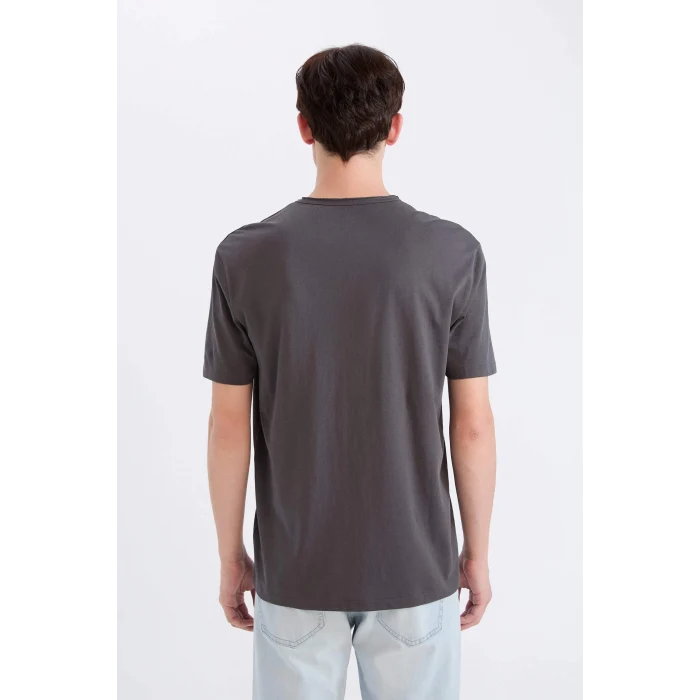 Defacto D5481 Antrasit %100 Pamuk Regular Fit Bisiklet Yaka Kısa Kollu Ağır Kumaş Tişört
