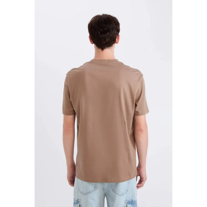 Defacto D5564 Kahve %100 Pamuk Regular Fit Bisiklet Yaka Baskılı Kısa Kollu Tişört