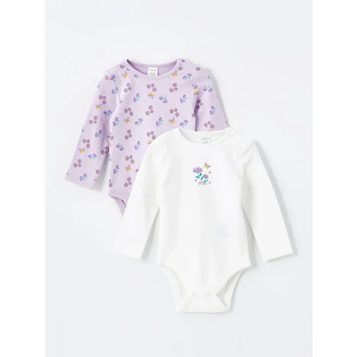 LCW baby Lila Bisiklet Yaka Kız Bebek Çıtçıtlı Bodysuit 2li