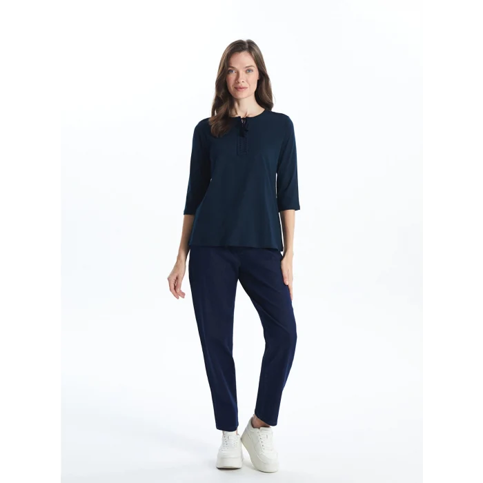 LCW Grace Lacivert Bağlamalı Yaka Nakışlı Kadın Bluz