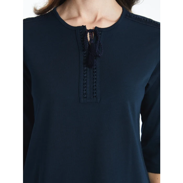 LCW Grace Lacivert Bağlamalı Yaka Nakışlı Kadın Bluz