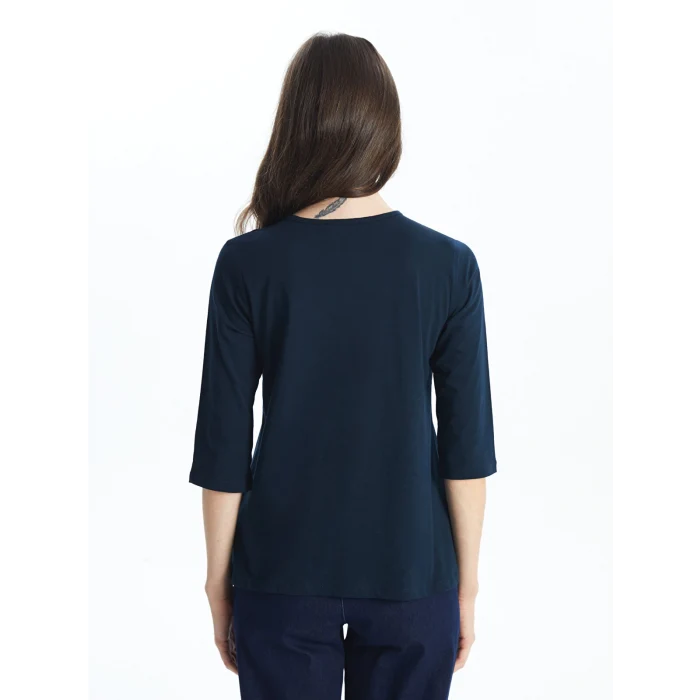 LCW Grace Lacivert Bağlamalı Yaka Nakışlı Kadın Bluz