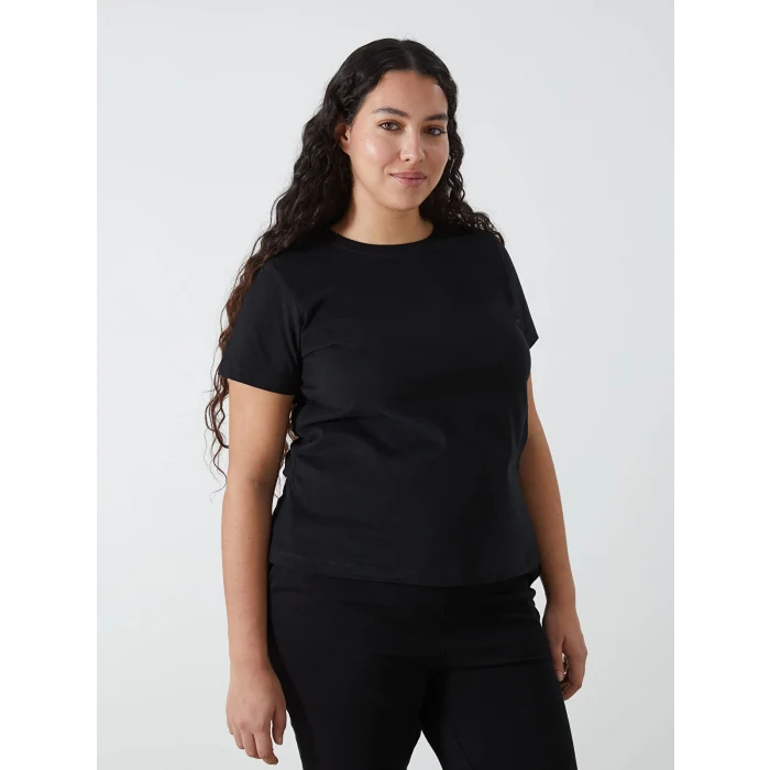 LCW Vision Siyah Bisiklet Yaka Düz Kısa Kollu Kadın Tişört