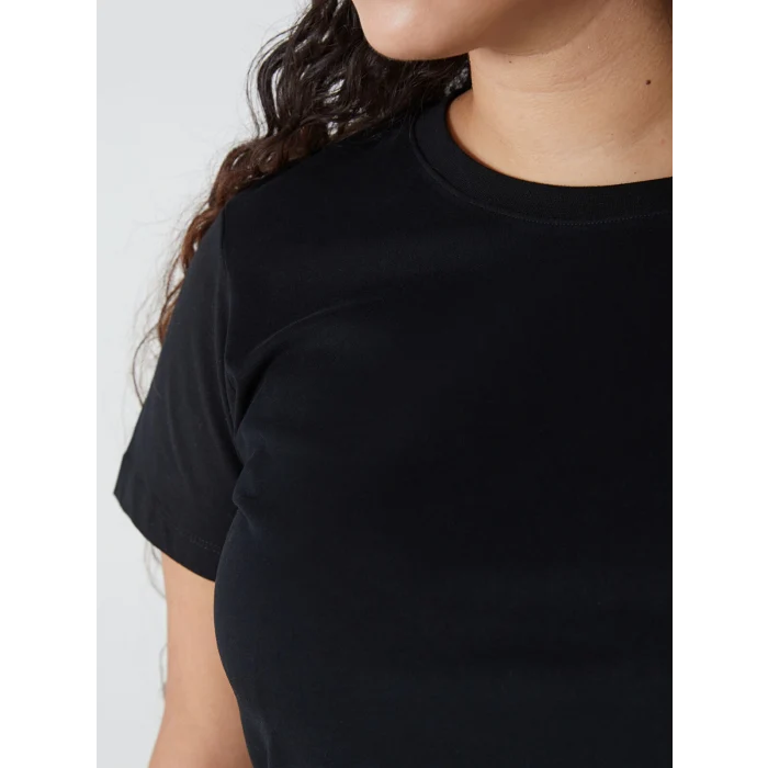 LCW Vision Siyah Bisiklet Yaka Düz Kısa Kollu Kadın Tişört