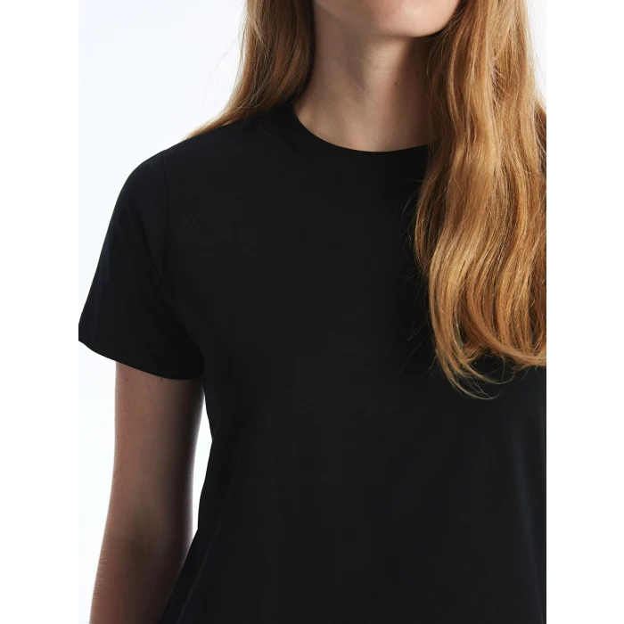 LCW Vision Siyah Bisiklet Yaka Düz Kısa Kollu Kadın Tişört