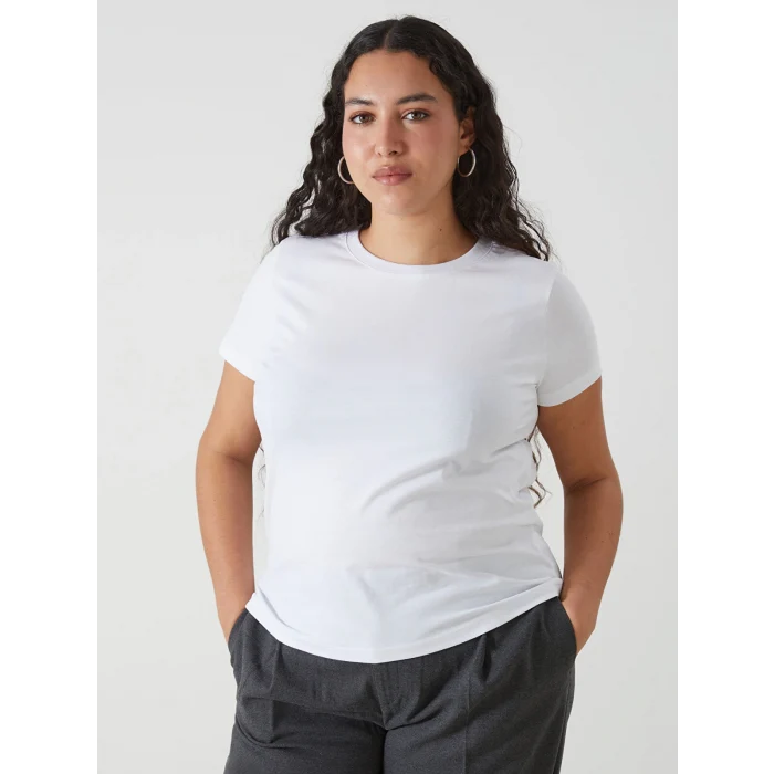 LCW Vision Beyaz Bisiklet Yaka Düz Kısa Kollu Kadın Tişört