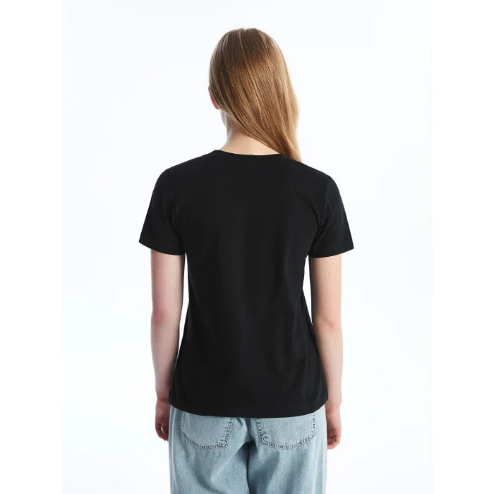 LCW Vision Siyah Bisiklet Yaka Düz Kısa Kollu Kadın Tişört