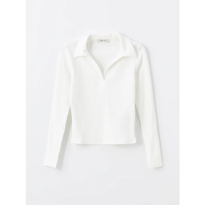 LCW Vision Ekru Polo Yaka Düz Uzun Kollu Kadın Body