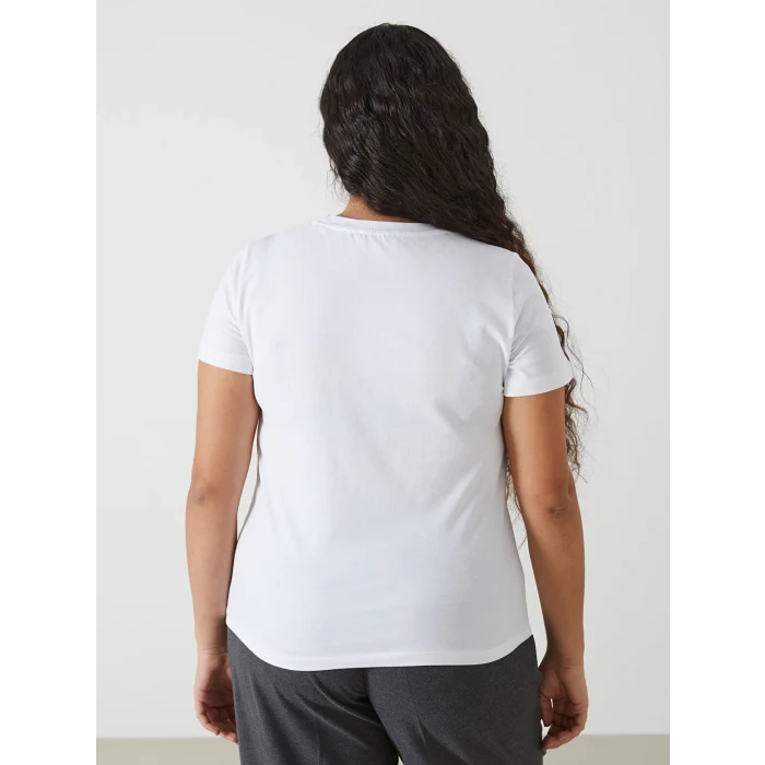 LCW Vision Beyaz Bisiklet Yaka Düz Kısa Kollu Kadın Tişört