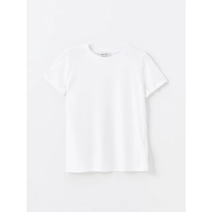 LCW Vision Beyaz Bisiklet Yaka Düz Kısa Kollu Kadın Tişört