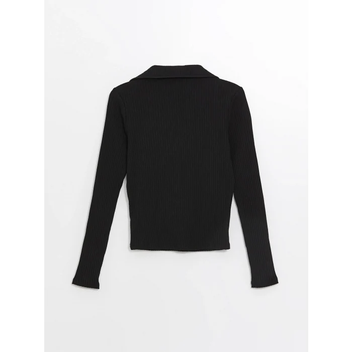 LCW Vision Siyah Polo Yaka Düz Uzun Kollu Kadın Body