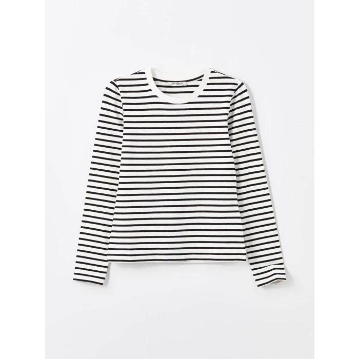 LCW Vision Siyah Bisiklet Yaka Çizgili Uzun Kollu Kadın Body