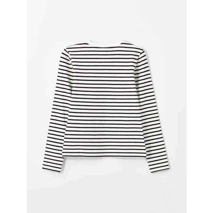 LCW Vision Siyah Bisiklet Yaka Çizgili Uzun Kollu Kadın Body