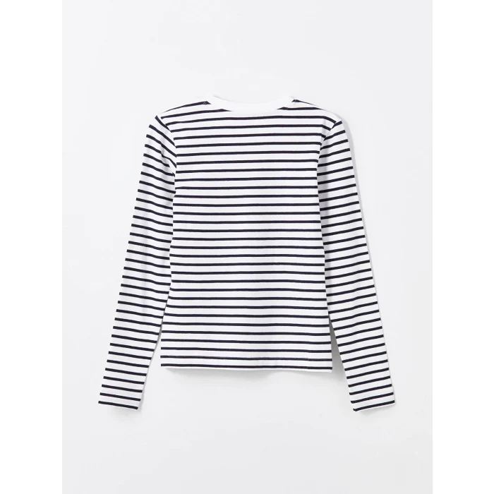 LCW Vision Lacivert Bisiklet Yaka Çizgili Uzun Kollu Kadın Body