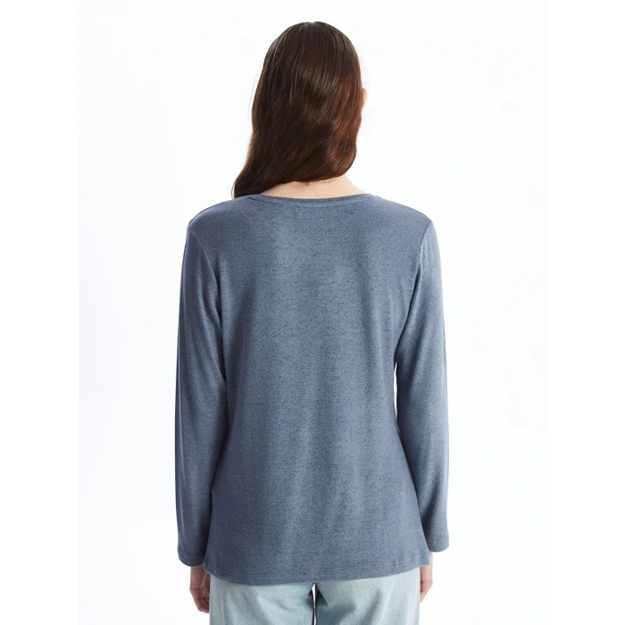 LCWAIKIKI Classic Mavi Bisiklet Yaka Kadın Tişört