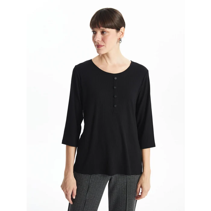 LCWAIKIKI Classic Siyah Bisiklet Yaka Kadın Bluz