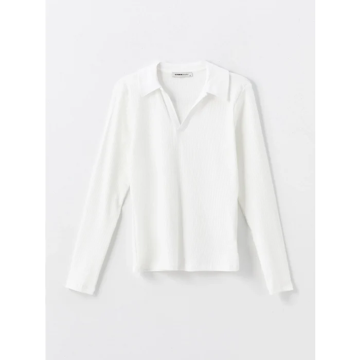 LCWAIKIKI Basic Ekru Polo Yaka Düz Uzun Kollu Kadın Body