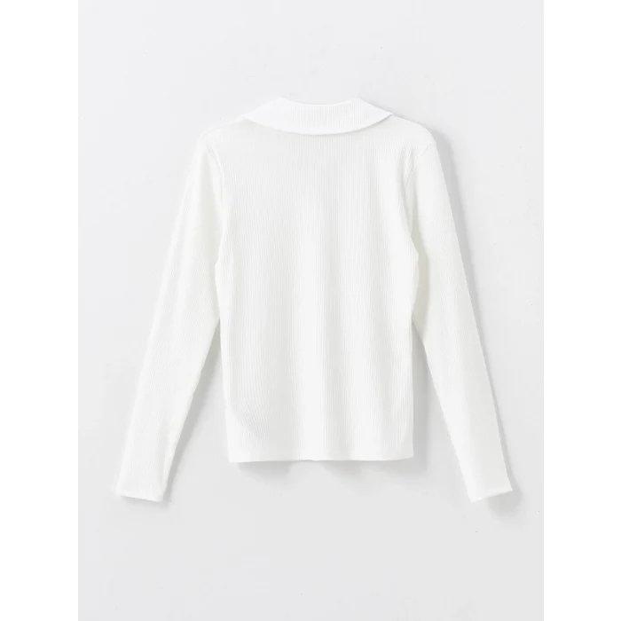 LCWAIKIKI Basic Ekru Polo Yaka Düz Uzun Kollu Kadın Body