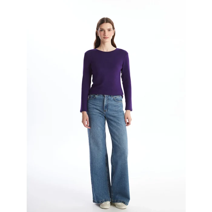 LCWAIKIKI Classic Mor Bisiklet Yaka Kadın Tişört