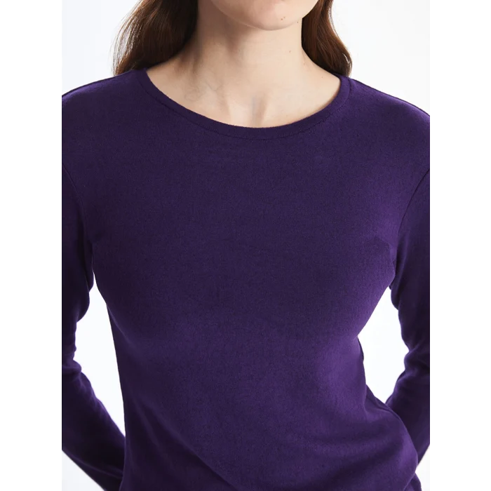 LCWAIKIKI Classic Mor Bisiklet Yaka Kadın Tişört