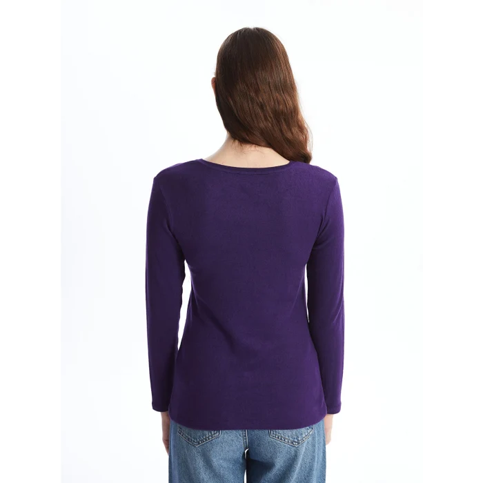 LCWAIKIKI Classic Mor Bisiklet Yaka Kadın Tişört