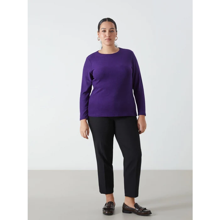 LCWAIKIKI Classic Mor Bisiklet Yaka Kadın Tişört