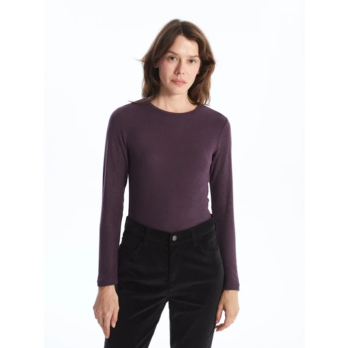 LCWAIKIKI Classic Mor Bisiklet Yaka Kadın Tişört