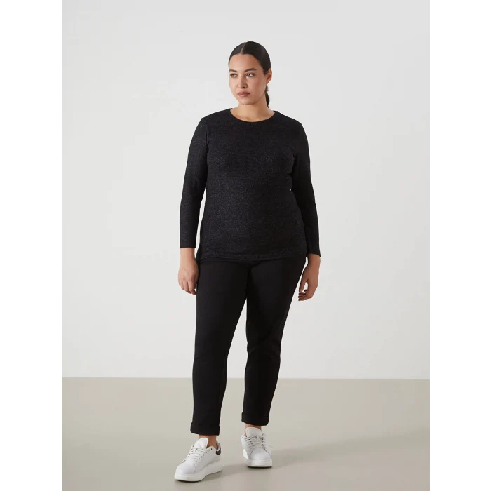 LCWAIKIKI Classic Siyah Bisiklet Yaka Kadın Tişört