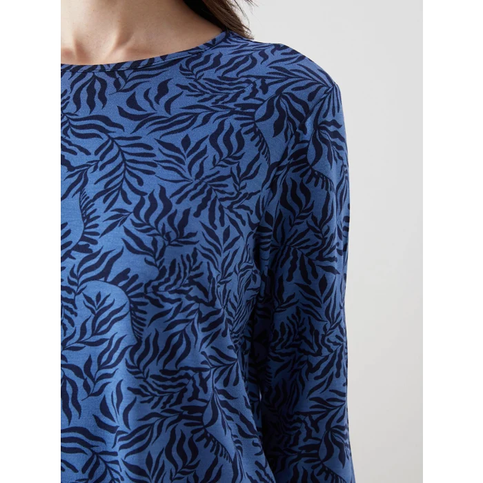 LCW Grace Lacivert Bisiklet Yaka Desenli Kadın Tişört