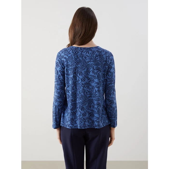 LCW Grace Lacivert Bisiklet Yaka Desenli Kadın Tişört