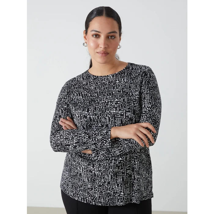 LCW Grace Siyah Bisiklet Yaka Desenli Kadın Tişört