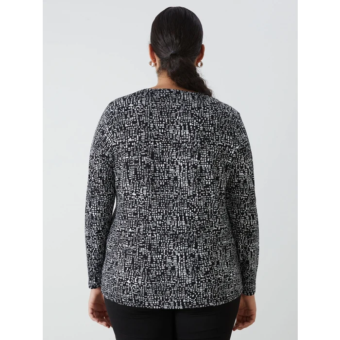 LCW Grace Siyah Bisiklet Yaka Desenli Kadın Tişört