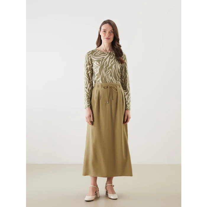 LCW Grace Bej Bisiklet Yaka Desenli Kadın Tişört