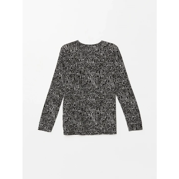 LCW Grace Siyah Bisiklet Yaka Desenli Kadın Tişört