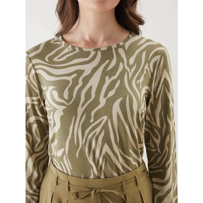 LCW Grace Bej Bisiklet Yaka Desenli Kadın Tişört