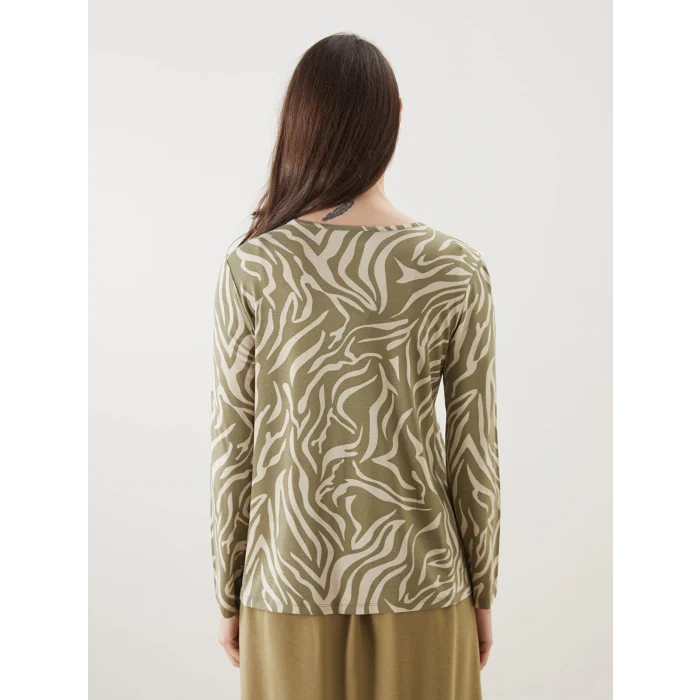 LCW Grace Bej Bisiklet Yaka Desenli Kadın Tişört