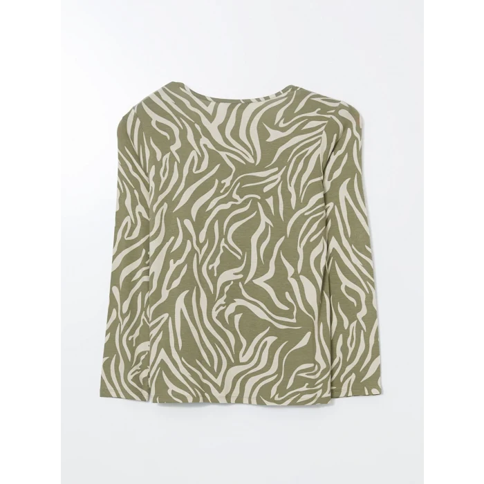 LCW Grace Bej Bisiklet Yaka Desenli Kadın Tişört