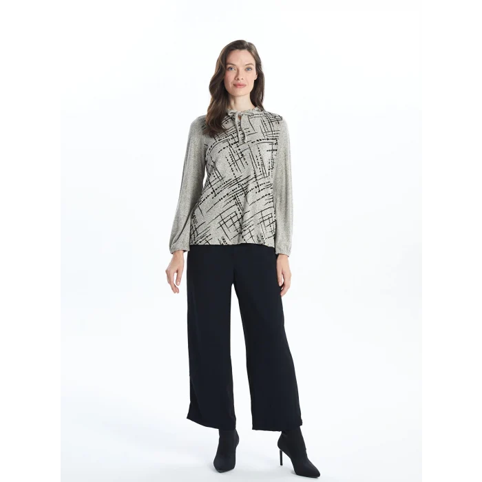 LCW Grace Bej Bağlamalı Yaka Desenli Kadın Bluz