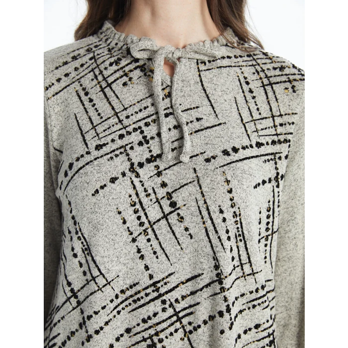 LCW Grace Bej Bağlamalı Yaka Desenli Kadın Bluz